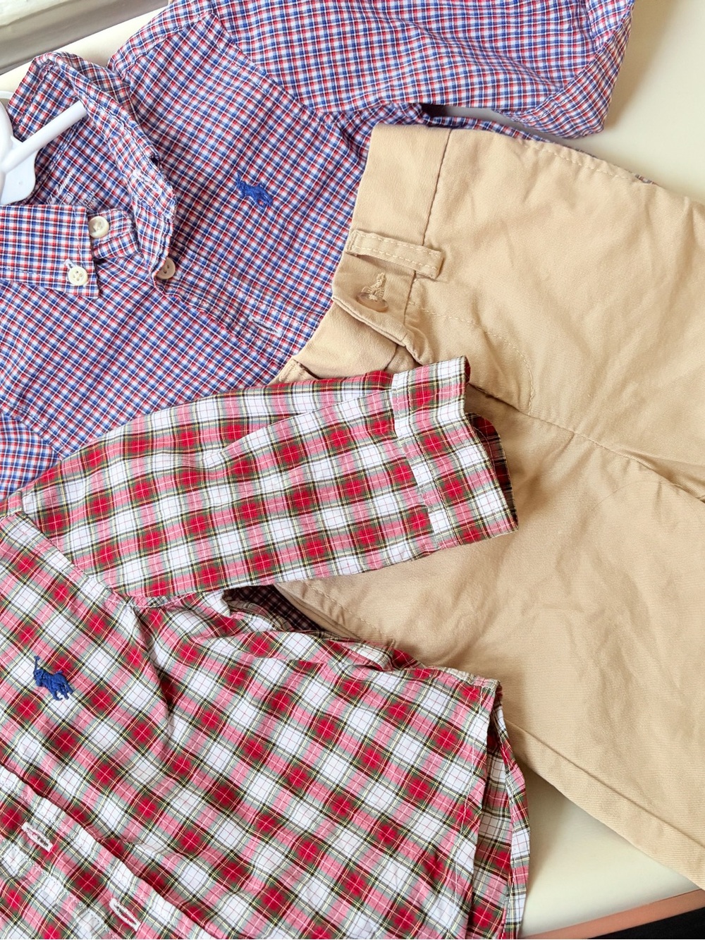Ralph Lauren Red & Blue Plaid Button-Down with Tan Pants